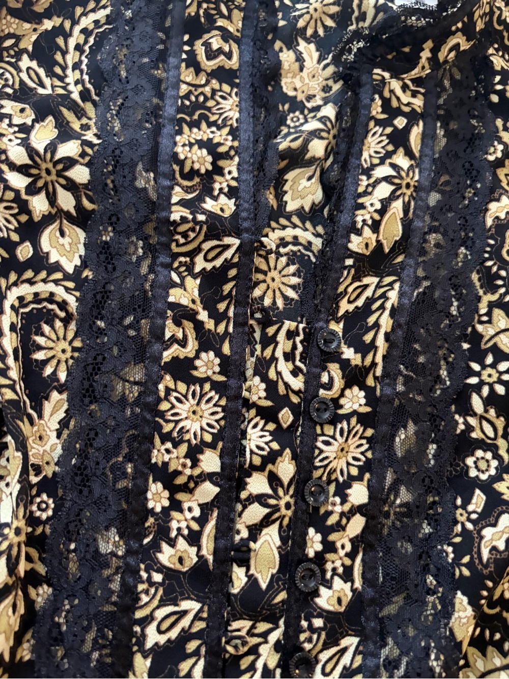 Emma James Black and Gold Floral Lace-Trim Blouse - Picture 4 of 12